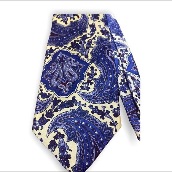 John Weitz 100% silk tie yellow with blue paisley pattern - Picture 5 of 8